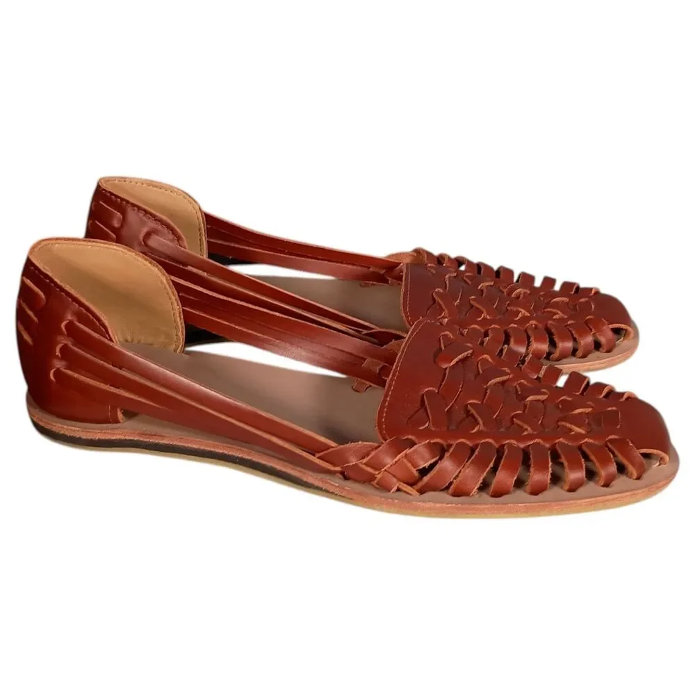 Nisolo Huarache Sandal Brandy Women's 8.5 Leather Flat Woven